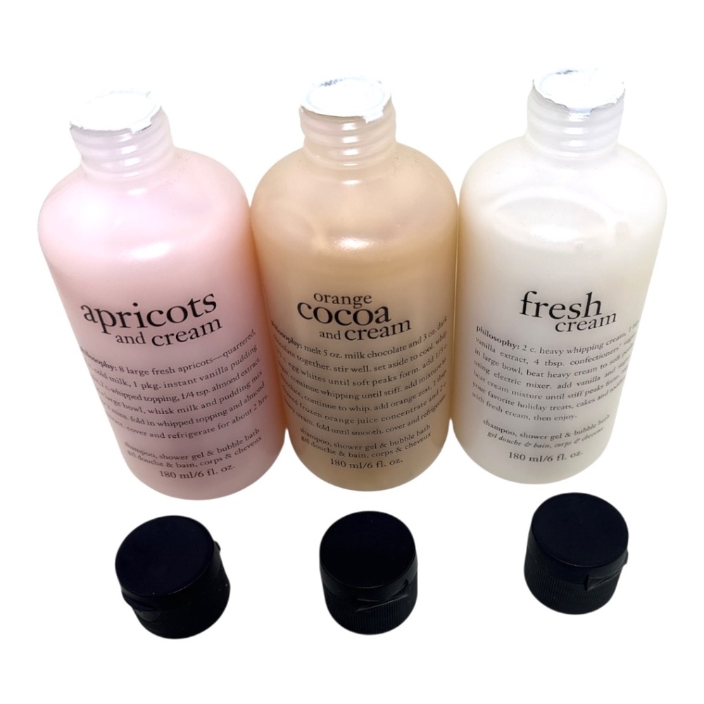 NWT Philosophy Shower Gel Trio Fresh Cream Apricots & Cream Orange Cocoa 6 oz - Picture 3 of 5